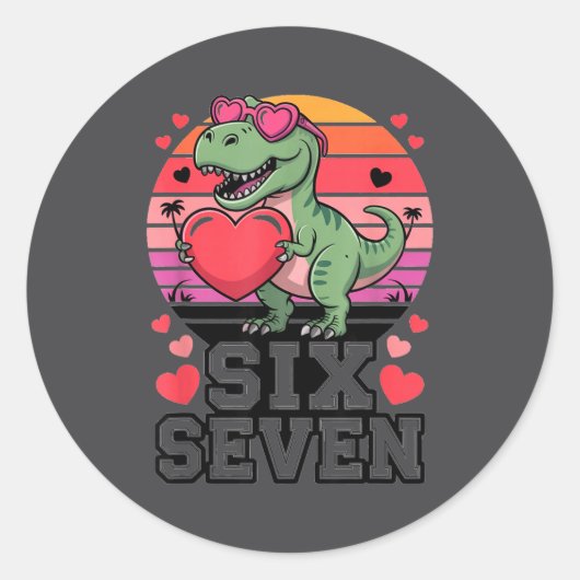 Six Seven Valentine’s Day Dinosaur T-rex For Kids Runder Aufkleber (Vorderseite)