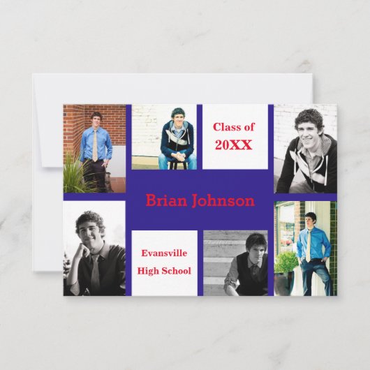 Six/Sieben Fotos blau/rot - 3x5 Grad Bekanntgabe Einladung (Vorderseite)