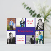 Six/Sieben Fotos blau/rot - 3x5 Grad Bekanntgabe Einladung (Stehend Vorderseite)