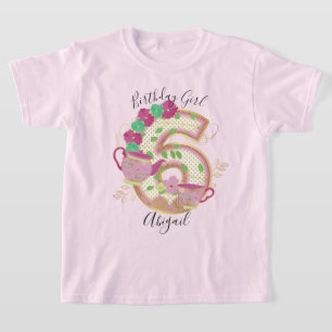 Six Tea Party Birthday Girl Floral T-Shirt