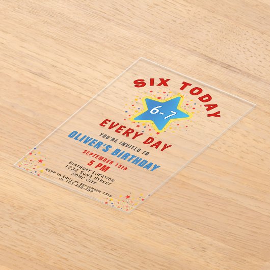 Six Today 6 7 Every Day Meme Star 6th Birthday Acryleinladungen (Ablage )