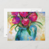 Six Tulips in Blue Vase, Blume Art, Postkarte (Vorne/Hinten)