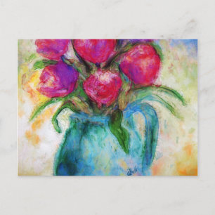 Six Tulips in Blue Vase, Blume Art, Postkarte
