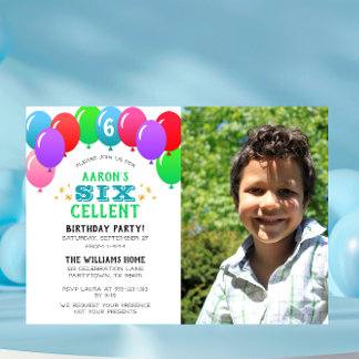 SIXcellent 6th Birthday Balloon Blue Foto Einladung