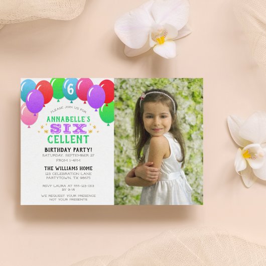 SIXcellent 6th Birthday Balloon Lila Foto Einladung
