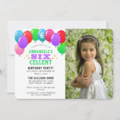 SIXcellent 6th Birthday Balloon Lila Foto Einladung (Vorderseite)