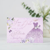Sixteenera Save the Date Dusty Lila Gown Einladung (Stehend Vorderseite)