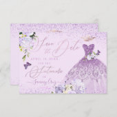 Sixteenera Save the Date Dusty Lila Gown Einladung (Vorne/Hinten)