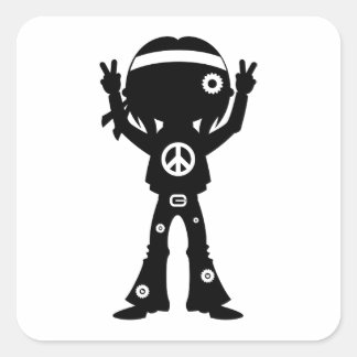 Sixties Peace Hippie Silhouette Quadratischer Aufkleber
