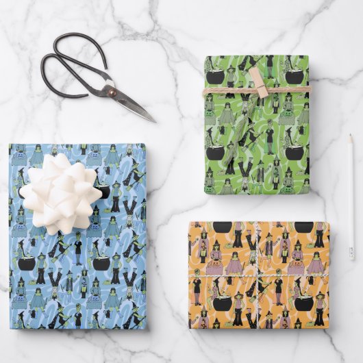 Sixties Witches - Retro Fashion Halloween Geschenkpapier Set (Vorderseite)