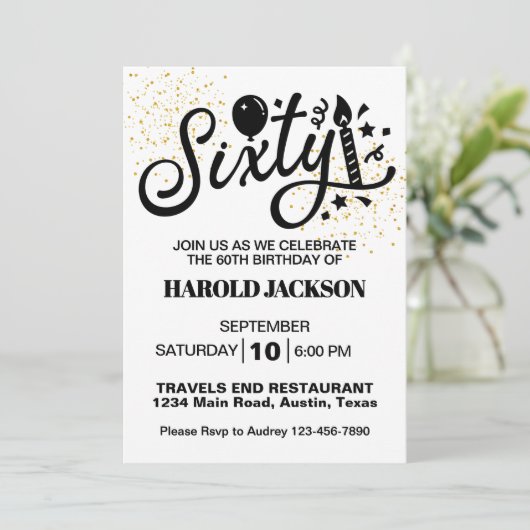 Sixtieth Milestone Geburtstag Einladung (Stehend Vorderseite)