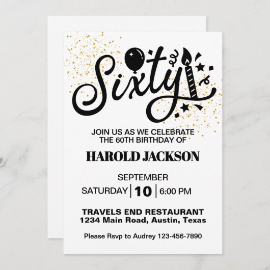 Sixtieth Milestone Geburtstag Einladung (Vorne/Hinten)