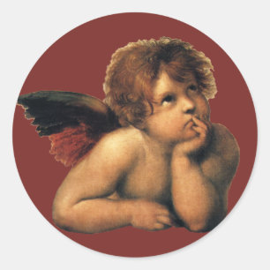 Sixtinische Madonna, Engel Detail von Raphael Sanz Runder Aufkleber
