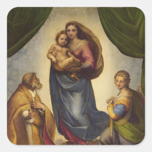 Sixtinische Madonna von Raffael Quadratischer Aufkleber
