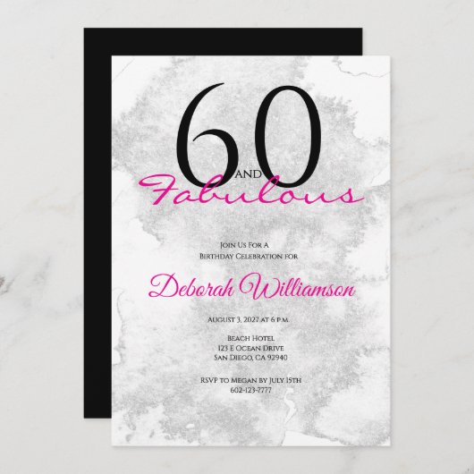 Sixty and Fabulous Black Pink 60th Birthday Einladung (Vorne/Hinten)