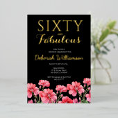 Sixty and Fabulous Black Pink 60th Birthday Folieneinladung (Stehend vorne)