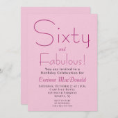 Sixty and Fabulous Blush Pink 60th Birthday Party Einladung (Vorne/Hinten)