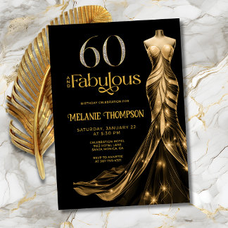 Sixty and Fabulous Gold Dress 60th Birthday Einladung
