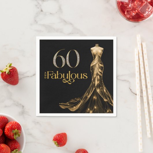 Sixty and Fabulous Gold Dress Black 60th Birthday Serviette (Beispiel)