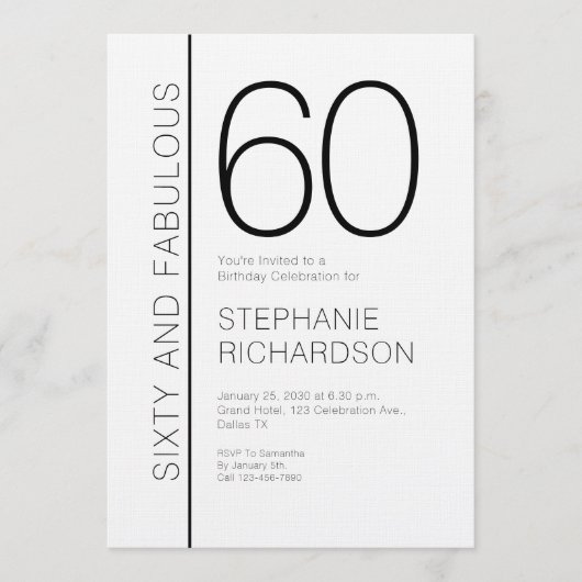 Sixty and Fabulous Modern 60th Birthday Party Einladung (Vorderseite)