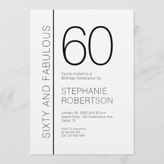 Sixty and Fabulous Modern 60th Birthday Party Einladung (Vorderseite)