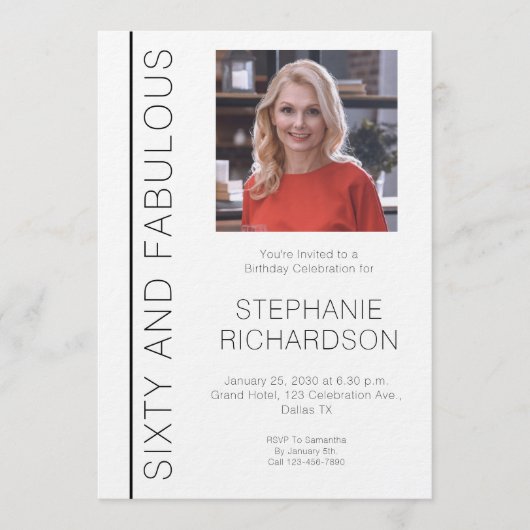 Sixty and Fabulous Photo 60th Birthday Party Einladung (Vorderseite)