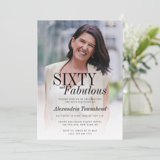 Sixty and Fabulous Stylish Photo 60th Birthday Einladung (Stehend Vorderseite)