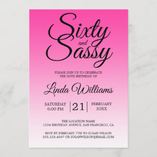 Sixty and Sassy Hot Pink Ombre 60th Birthday Einladung