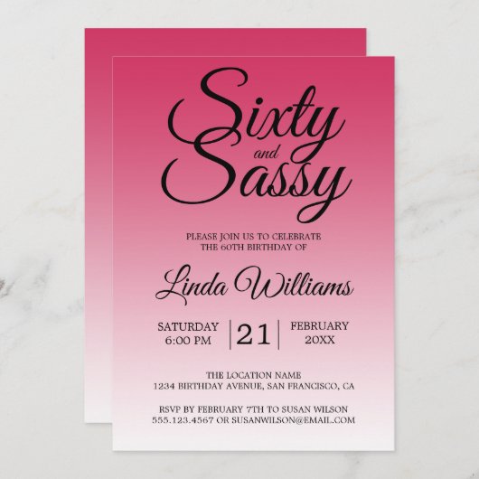 Sixty and Sassy Raspberry 60th Birthday Einladung (Vorne/Hinten)