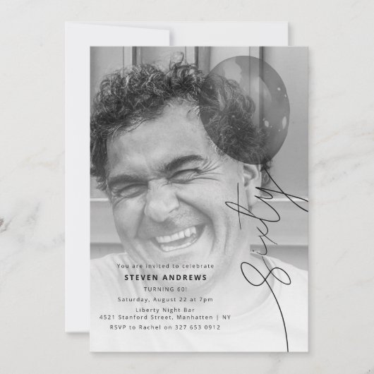 Sixty Balloon String | Photo 60th Birthday Party Einladung (Vorderseite)