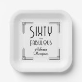 Sixty Fabulous Black White Art Deco 60th Birthday Pappteller (Vorderseite)