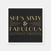 Sixty & Fabulous Lines Art Deco 60th Birthday Serviette (Vorderseite)