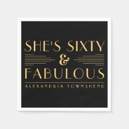 Sixty & Fabulous Lines Art Deco 60th Birthday Serviette