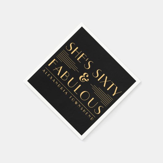 Sixty & Fabulous Lines Art Deco 60th Birthday Serviette (Ecke)