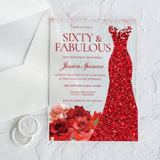 Sixty & Fabulous! Red Dress 60th Birthday Party Acryleinladungen