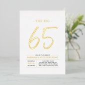 Sixty five | Modern Gold 65th Birthday Party Folieneinladung (Stehend vorne)