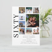 Sixty Photo Collage 60th Birthday Party Einladung (Stehend Vorderseite)