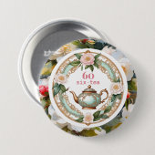 Sixty Tea Lover Teapot Leaf Blume 60. Geburtstag Button (Vorne & Hinten)