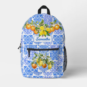 Sizilianisch-blaugelbe Zitrusfrüchte Mittelmeer-Az Bedruckter Rucksack