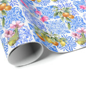 Sizilianisch-blaugelbe Zitrusfrüchte Mittelmeer-Az Geschenkpapier (Rolleneckpunkt)