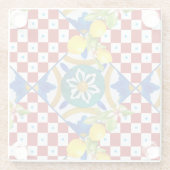 Sizilianisch, Majolika, Fliesen, Limonenserviette Glasuntersetzer (Rückseite)