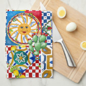 Sizilianisch, Majolika, Fliesen, Zitronen Geschirrtuch (Viertel Falte)