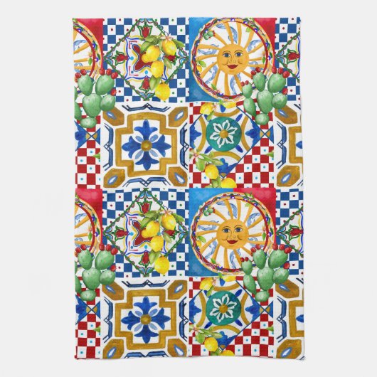 Sizilianisch, Majolika, Fliesen, Zitronen   Geschirrtuch (Vertikal)