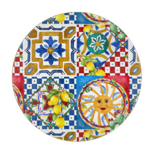 Sizilianisch, Majolika, Fliesen, Zitronen    Schneidebrett