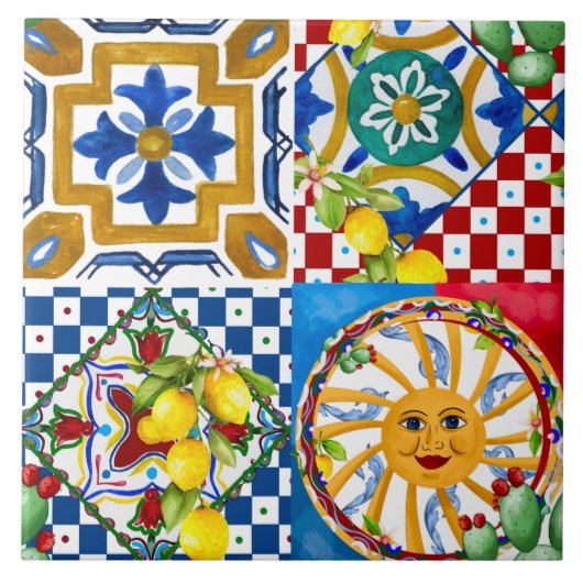 Sizilianisch, Majolika, Sonne, Fliesen, Zitronen Fliese (Vorderseite)