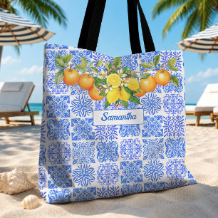 Sizilianisch Mittelmeer Blau Gelb Zitrus Azulejo Tasche