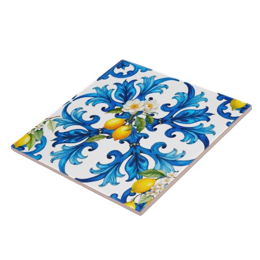 sizilianisch, Sommer, Zitrone, Mosaik, blau Fliese (Seite)