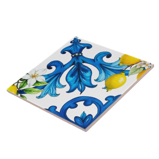 sizilianisch, Sommer, Zitrone, Mosaik, blau Fliese (Seite)