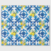 sizilianisch, Sommer, Zitrone, Mosaik, blau Geschenkpapier (Flach)