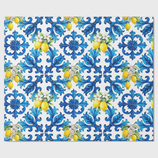 sizilianisch, Sommer, Zitrone, Mosaik, blau Geschenkpapier (Flach)